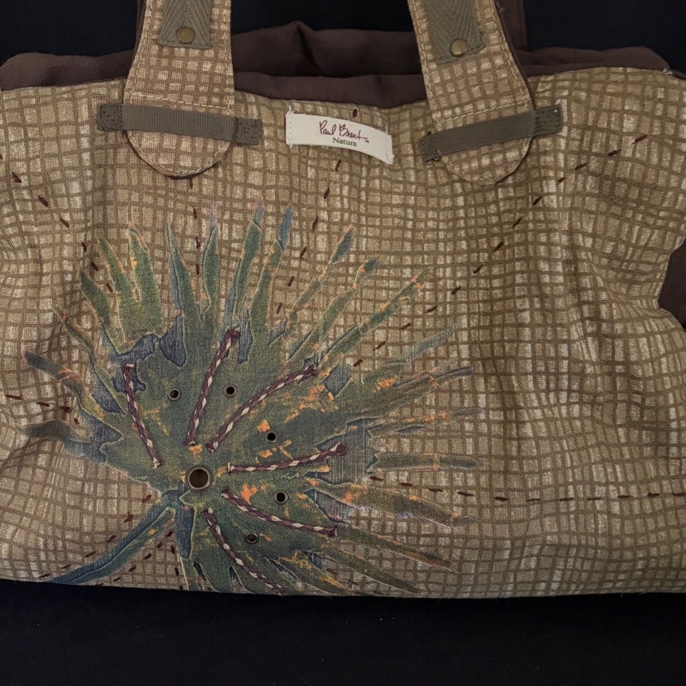 Paul Brent Natura Sun N Sand Jute Tote Bag Brown Tan Embroidered Large Handbag
